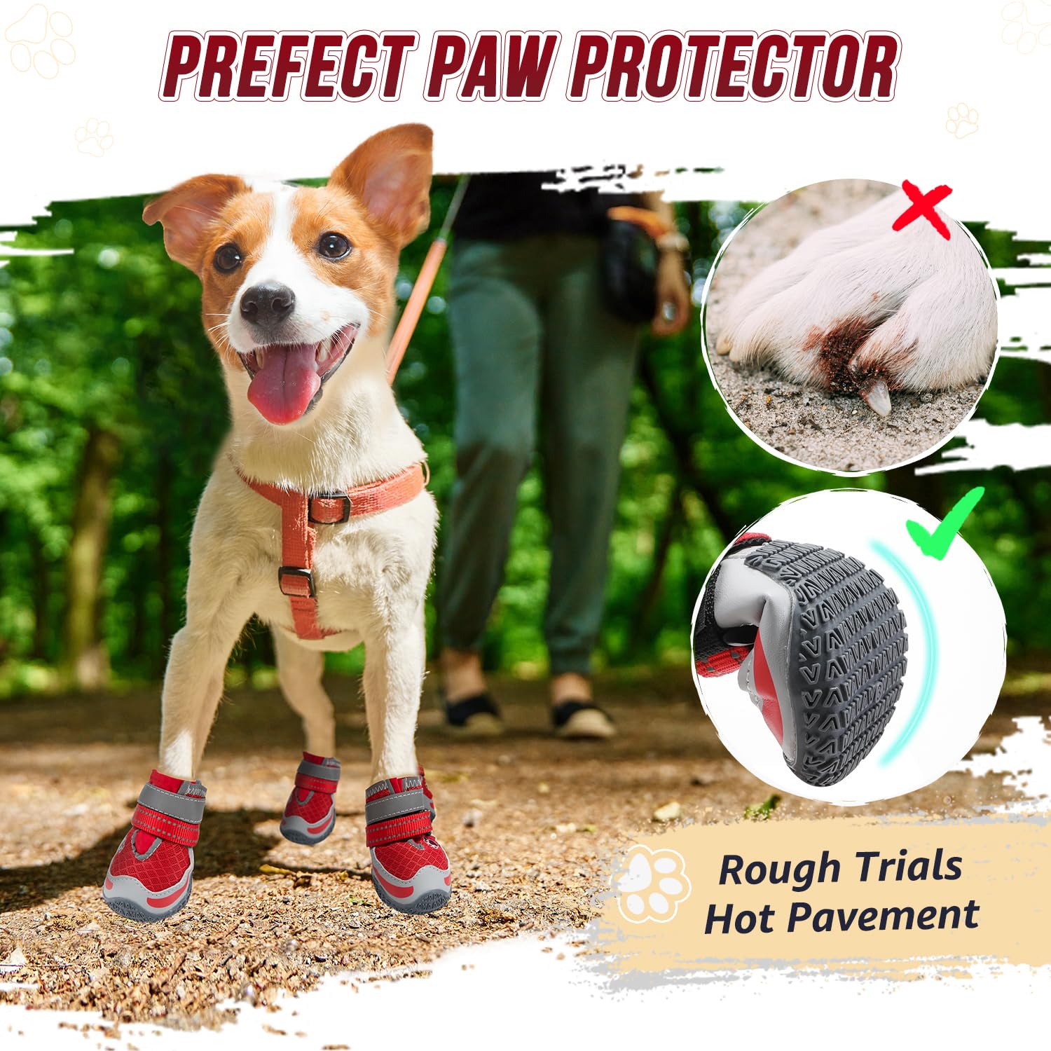 Lukovee Dog Shoes For Large Small Medium Dogs, Breathable Dog Booties For Summer Hot Pavement, Adjustable Anti-Slip Rubber Paw P